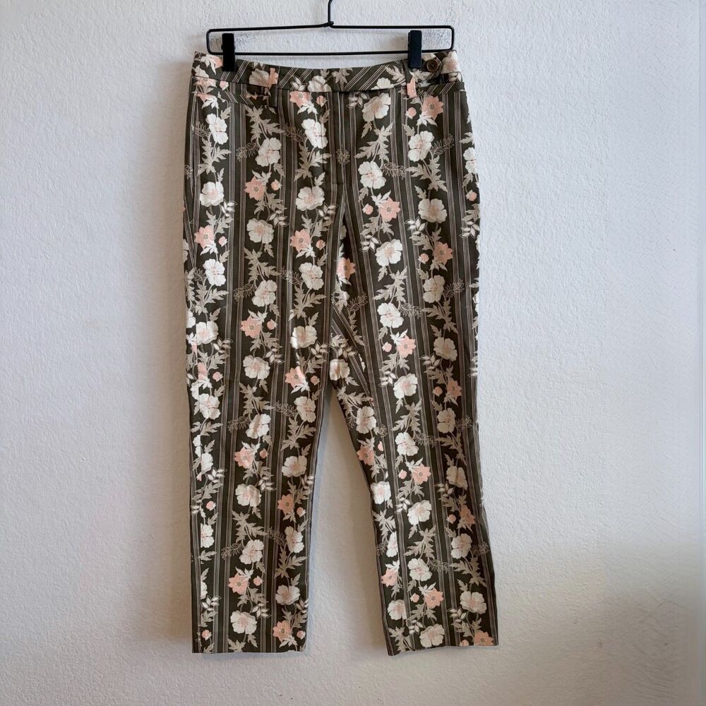 LOFT Ann Taylor Vtg Y2K Capri Brown Floral Pinstripe Pants Womens 6 Grunge
